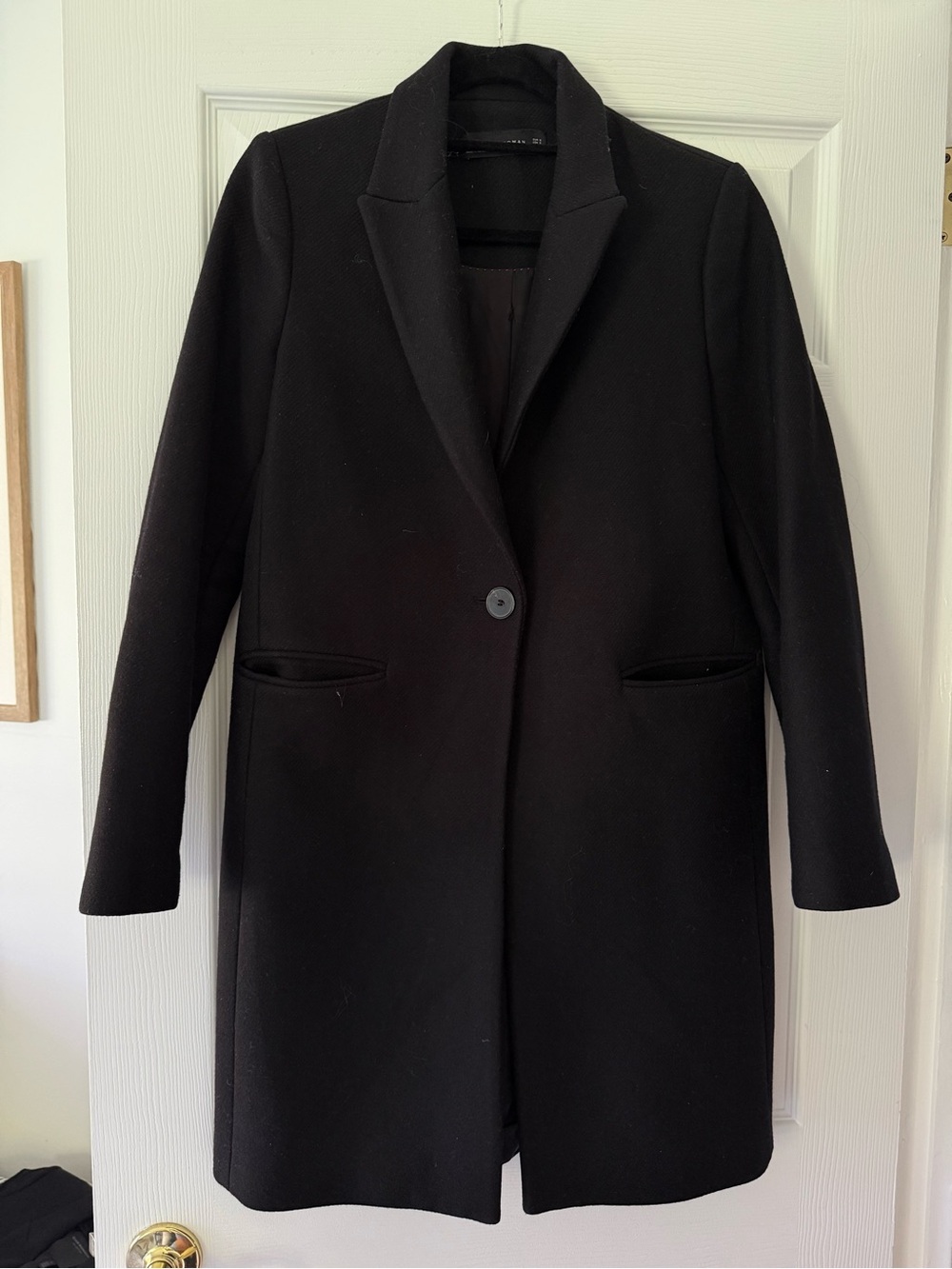 Zara Classic Black Women's Single-Button Wool-Blend Coat - Size S